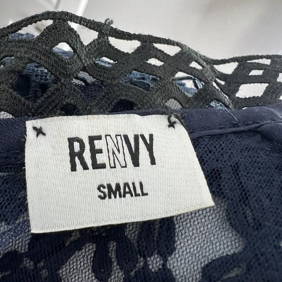 Renvy Size S Open Lace Fit and Flare Mini Dress Short Sleeve Red Navy High Neck - Picture 9 of 10